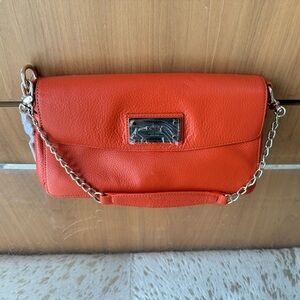 NWT DKNY Orange Leather Evening Purse with Gold Hardware